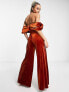 Фото #3 товара ASOS DESIGN velvet off shoulder wide leg jumspuit in rust