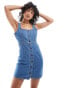 DTT denim button front mini dress in blue Голубой, 42 - фото #2