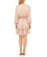 Фото #2 товара Women's Tie-Neck Long Sleeve Smocked Ruffled Hem Dress