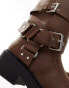 Фото #3 товара ASOS DESIGN Wide Fit Captain multi-buckle biker knee boots in brown