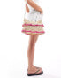 South Beach crochet ruffle clutch bag in hot pink and natural