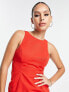 Фото #5 товара ASOS DESIGN racer neck structured mini dress with seam detail in red