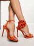 ASOS DESIGN Neva corsage barely there heeled sandals in orange