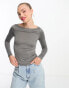 Monki long sleeve boat neck top in grey