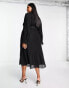Фото #4 товара ASOS DESIGN Curve pleated blouson sleeve midi dress with belt detail in black