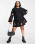 Фото #4 товара ASOS DESIGN Curve long sleeve mini smock dress with cross stitch embroidery in black