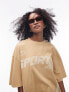 Topshop graphic sportif sporty washed oversized tee in stone