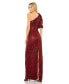 Women's One Shoulder Puff Sleeve Embellished Column Gown