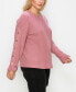 Plus Size Brushed Waffle Crew Button Long Sleeve Top