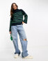 Vila roll neck jumper with side splits in navy and green stripe Синий, XS - EU 32-34 - фото #4