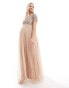 Фото #12 товара Maya Maternity Bridesmaid short sleeve maxi tulle dress with tonal delicate sequins in muted blush