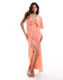 Фото #1 товара ASOS DESIGN fallen shoulder twisted satin midi dress in coral