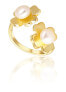 Фото #1 товара Gold-plated ring with real pearls Four-leaf clover JL0693
