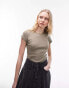 Фото #1 товара Topshop lace pointelle longline tee in khaki