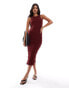 River Island textured halterneck midi dress in dark red