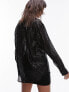 Topshop oversized sequin shirt in black