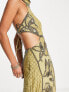 Фото #3 товара ASOS DESIGN halter embellished pencil midi dress with floral artwork and fringing in olive