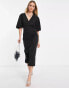 ASOS DESIGN Tall pleated blouson midi dress in black