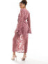 Фото #8 товара ASOS DESIGN burnout floral wrap midi dress with flared sleeves in dark rose