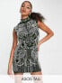 Фото #1 товара ASOS DESIGN Tall high neck all over embellished mini dress in dark green with silver sequin