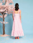 Фото #2 товара Sister Jane contrast bow strap jacquard midaxi dress in pink