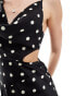 ASOS DESIGN satin cowl midaxi dress with cut out waist and graduated hem in polka dot