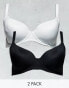 ASOS DESIGN Curve 2 pack microfibre moulded t-shirt bra in black & white