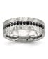 Stainless Steel Brushed Hammered Black CZ 7.5mm Band Ring