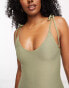 Stradivarius halter neck swimsuit in khaki