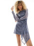 Фото #7 товара ASOS DESIGN crew neck mesh mini dress with ruched hem in check