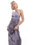 Фото #2 товара COLLUSION halter maxi slip dress with lace trim in lilac floral