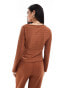 Vila slash neck textured long sleeve top co-ord in rust