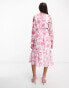 Фото #4 товара In The Style chiffon side cut out midi dress in white and pink floral