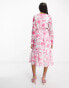 Фото #2 товара In The Style chiffon side cut out midi dress in white and pink floral