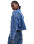 Noisy May boxy cropped denim jacket in mid wash blue