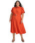 Фото #4 товара Plus Size Tulip-Sleeve Belted Shirtdress