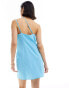 ASOS DESIGN one shoulder split strap linen mini sundress in bright blue Синий, 36 - фото #4