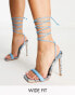 Фото #1 товара Simmi London Wide Fit Samia tie ankle snake print sandals in blue