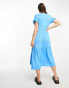 Mamalicious Maternity nursing midi dress with frill sleeves in blue