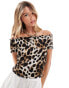 JDY shirred off shoulder top in leopard print