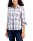 Фото #1 товара Women's Plaid Button-Down Long-Sleeve Shirt