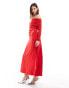 Фото #2 товара Monki long sleeve off the shoulder full length midi dress in red