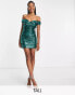 Фото #1 товара In The Style Tall exclusive sequin off shoulder mini dress in emerald green