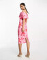 True Violet folded midi dress in pink floral