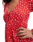 Monki mini dress with puff sleeves and tie front in red ditsy print Rot/Gepunktet, 42 - фото #2