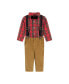 ფოტო #1 პროდუქტის Infant Boys Red Plaid Flannel Button-down w/Suspenders Set