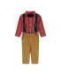 Infant Boys Red Plaid Flannel Button-down w/Suspenders Set