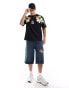 HUGO Red diblostee oversized t-shirt in black with sleeve placement floral print