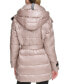 Karl Lagerfeld Womens Shine Hooded Short Belted Puffer Coat