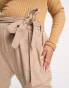 River Island Plus linen mix belted utility trousers in beige